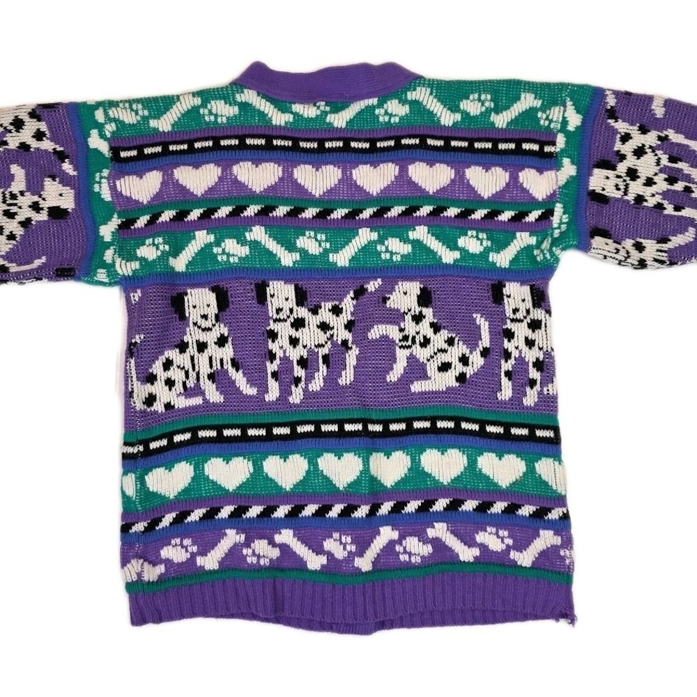 VTG Heartworks Girls Small 7/8 Purple Dalmation Dog Cardigan Sweater 80's‎ 90's - Picture 2 of 6
